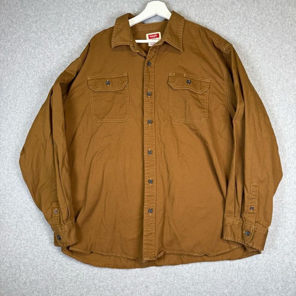 Wrangler Men's Size 3XL XXXL Flex Comfort Brown Button Down Long Sleeve Shirt